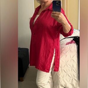 100% silk long sleeve tunic button down front and back sz M